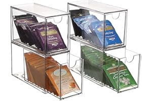 OGANAZI 4er Durchsichtig Teebeutel Organizer Acryl Aufbewahrungsbox mit Schubladen Stapelbar Schubladenboxen für Kaffeekapseln, Zucker, Schreibwaren, Kosmetik, Schmuckstück im Küche, Wohnzimmer, Büro