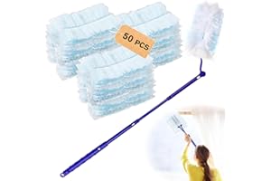 Forhandy 50 piezas para Swiffer Staubmagnet con 1 mango telescópico para el pelo de animales, polvo, suciedad, plumero de repuesto, para el hogar, la escuela, la oficina