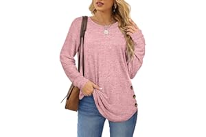 Aokosor Long Sleeve Tops Womens Jumpers Side Buttons Sweatshirts Tunic Ladies Tops