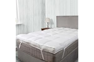 KURNI HOME HEALTH Kurni ® Mattress Toppers Fluffy Soft White, Double Bed Soft, Machine Washable, Foldable and Portable, Noiseless Composition with Four Sided Anchor Corner Straps Size (Double - 137x190 cm)