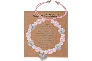 UTXN Braccialetti per bambine, bracciali per bambine, con perle rosa e bianche, con cuore, regali perfetti per adolescenti ragazze, regali per bambine per figlia nipote