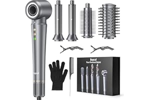 Bopcal Phon Capelli Professionale 5 in 1 - Air Styler 160000RPM Spazzola Asciugacapelli, Arricciacapelli Automatico, Spazzola Aria Calda con 500 Milioni Ionico per Crespo, Volumizzant, Liscio, Regali