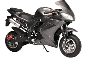 Shienfir 49cc 4-Stroke Pocket Rocket Motorcycle, Gas Pocket Motorbike with Front Rear Disc Brakes, Realistic Racing Max Speed 25MPH, Mini Bike Max Weight 440 LB, Dual Headlights, Kids Gift Black