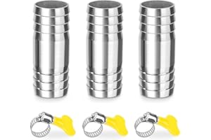ELEGRIP Raccordo per Tubo Dritto in Acciaio Inox, 3 Pezzi 26mm Barb Raccordi Connettori per Tubi con Fascette, 2 Vie a Forma di I Raccordo Portagomma Adattatore per Tubo Acqua, Aria
