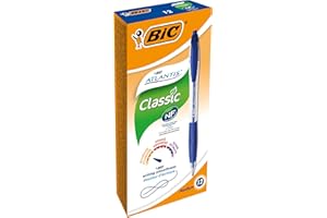 BIC Atlantis Soft Bolígrafos Retráctiles Punta Media (1,0 mm) - Azul, Caja de 12 Unidades