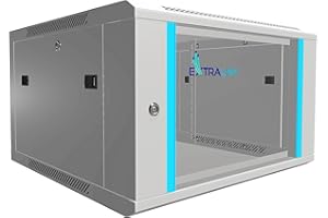 Extralink Armario Rack de 19" 6U - Armario de Red de 600mm, para Montaje en Pared o Suelo, hasta 60 kg, Puerta de Cristal Templado, Apertura de 180° Gris - para Red doméstica y Equipos informáticos
