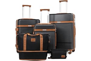 Joyway ABS Hard Shell Expandable Trolley Suitcase Set with 4 Wheels and TSA Lock, black, Luggage set 5 pieces, Hard shell trolley with swivel castors