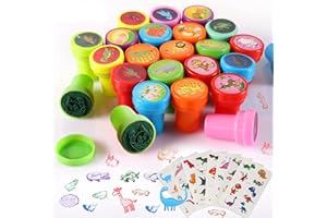 HOWAF 38pcs Tampons Enfants tampons encreurs de Motif Animaux et Dinosaure, Dinosaure Tatouage Enfant, Jouets Kit Enfants Fête, Pinata, Petit Cadeau, l'anniversaire d'enfant