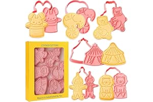 Crethink Juego de cortadores de galletas de Circus,8 piezas de plástico de cortadores de galletas,Conejito en sombrero mágico,Elefante de pie en globo