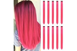 LUCKSWET Colored Hair Extensions Clip In for Girls 22 Inch Colorful Straight Hair Extensions for Party Highlights Hair Accessories Hair Pieces for Women（10 PCS Hot Pink ）