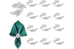 Ruikdly 12 Pezzi Anelli Portatovaglioli Argento in Metallo, Portatovaglioli Rustico con Foglie di Grano, Anelli per Tovaglioli da Tavola per Natale, Matrimonio, Festa, Tavolo Decorazione