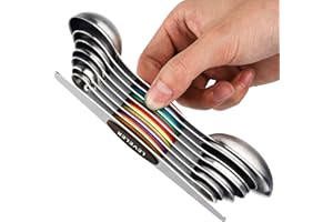 YELLRIN Lot de 8 cuillères à mesurer magnétiques en acier inoxydable double face - Cuillères à café et cuillères à soupe empilables - pour mesurer les ingrédients secs et liquides