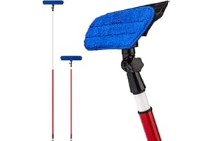 TYROLER BRIGHT TOOLS Tyroler Attrezzatura telescopica per pulire le finestre 2 in 1- Panno in microfibra e lavavetri in gomma- Testa girevole- Manico telescopico lungo 2M - Il Miglior utensile per pulire finestre - Vetro