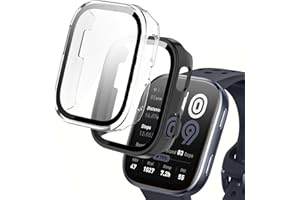 NEWZEROL 2 twarde etui ochronne kompatybilne z Amazfit Bip 6, ramka ochronna na komputer + folia ochronna na wyświetlacz z hartowanego szkła do Amazfit Bip 6 46 mm – czarne/przezroczyste