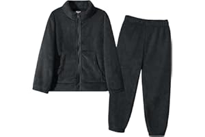 Valcatch Girls Boys Flannel Tracksuit, Kids Fall Winter Fuzzy Sweatsuit Set, Soft Warm Plush Fleece Clothes Sets, 2 Piece Outfit Zip Up Mock Neck Sweatshirt Jacket+Jogger Pants Clothing