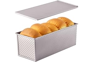 CHEFMADE Poêle à Pain Commerciale Pullman avec lèvre, Boîte à Pain ondulé Rectangle antiadhésif de capacité de pâte de 2.2Lb pour la Cuisson au Four 4.8" x 12.8"x 4.7" (Or Champagne)