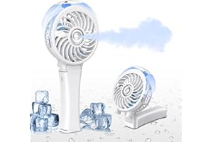 Dancial Handheld Fan Misting Fan, 2 IN 1 USB Fan Foldable with 40ml Water Tank 3000 mAh Battery Fan, 3 Speeds Mini Fan USB Fan for Bedroom Makeup Travel (White)