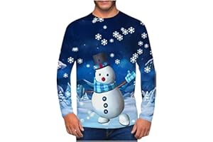 luoluoluo Mens Christmas Jumper Clearance Xmas Novelty Pullover Snowflakes Santa Claus Sweatshirt 3D Printed Snowman Christmas Tree Jumpers Long Sleeve Crew Neck Pullover Sweater Present for Him