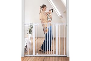 COMOMY Kratka ochronna na drzwi, bardzo wysoka, 75-124 cm, kratka ochronna na schody, bez wiercenia, z 3 przedłużeniami, dla dzieci, psów i kotów, wysokość 92 cm, biała