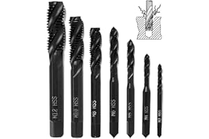 UEOTO 7 pièces Tarauds à filetage hélicoïdal en nitrure, HSS 6542 taraud à queue conique pour machine métrique Outil de taraudage de filetage M3 M4 M5 M6 M8 M10 M12 pour foret à bois