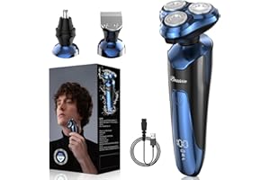 Electric Razor for Men, Bazivve 3 in 1 Electric Shavers, Cordless IPX7 Waterproof Rotary Shaver, USB Rechargeable Wet/Dry Shaving with LCD Display, 120Mins Longer Using Time, Portable Safety Lock