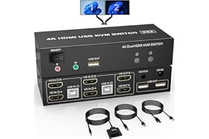 RYTAKI PRO Dual Monitor Switch KVM HDMI 2 porte, 4K @ 60Hz Switch KVM con display esteso HDMI 2 in 2 Out con uscita audio microfono e 3 porte USB, PC Monitor Tastiera Mouse Switcher