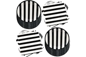 GOGUOGOFA 80Pcs Black and White Striped Party Supplies Black and White Party Set 7"Black and White Striped Plates,Black and White Napkins for Black and White Theme Black and White Birthday Decoration |Serves 40