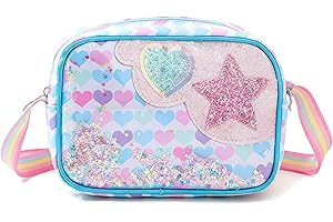 FOSDICK Handtasche Mädchen Kinder Umhängetasche Süße Kindertasche mit Mini Pailletten Tasche Mädchen Prinzessin Kinderhandtasche Kinder Crossbody Bag mit Verstellbare Schultergurt, 20x6x14cm, Blau