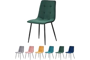 MOF Velvet Dining Chair for Kitchen Living Room with Sturdy Metal Legs Reception chair with Backrest and Padded Seat (Green Check)