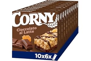 CORNY Original | 60 Barrette ai Cereali con Cioccolato al Latte, 10 Confezioni da 6 Barrette x 25 g, Senza Olio di Palma, Senza Conservanti, Cacao Certificato Rainforest Alliance