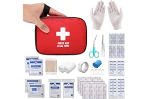HONYAO First Aid Kit 90 Pcs, Small Travel First-Aid Bag, Mini Compact Survival Kit for Travel Car Home Workplace Kids Camping Hiking Motorbike Holiday, Red