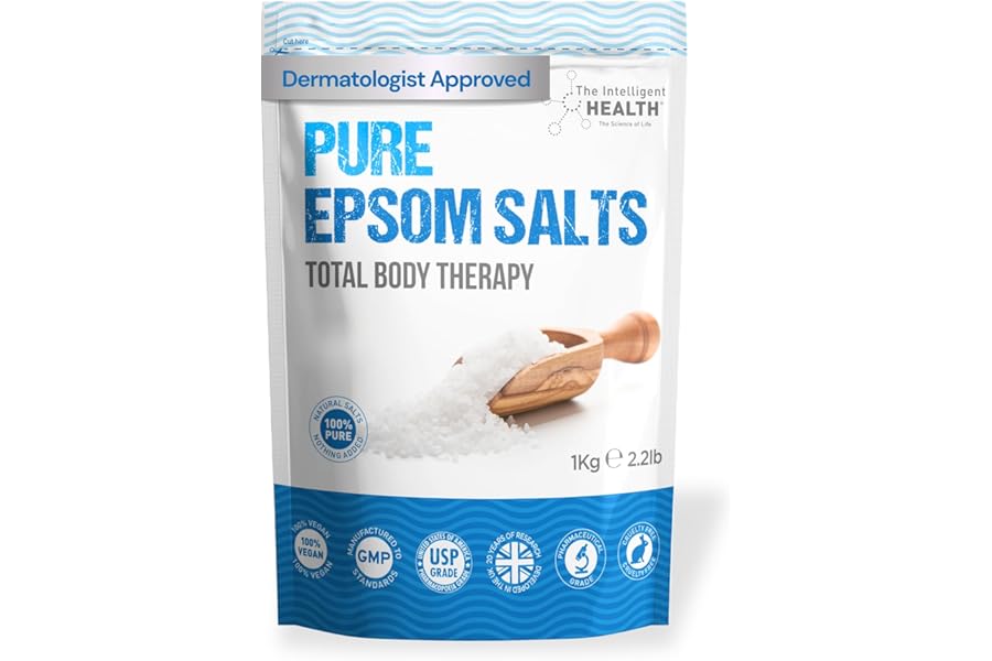 The Intelligent Health Magnesium Sulphate Bath Salts Soak, Muscle Magnesium Epsom Salts for Bathing and Foot Soaking for Women & Men - 1kg Resealable Pouch
