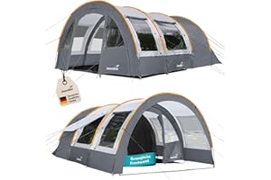 Skandika Kemi - 4 Personas - Tienda de campaña - túnel - mosquiteras - 480x340cm - Varillas Fibra óptica (Gris/Naranja)