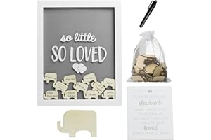 Pearhead Elephant Token Frame, Little Wishes Signature Baby Shower Guestbook Alternative, Pregnancy Keepsake for Soon to be Mums, Gray and White