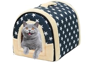 LEKEFETO Niche pour chien d'intérieur : 2 en 1 Chaud Niche pour chien Tissu pour maison pour chien Intérieur Maison pour chien Extérieur Résistant à l'hiver Chatons Lapins et Cochons d'Inde Bleu