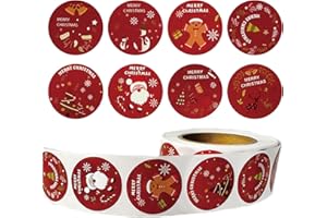 PYBINGCW Round Christmas Sticker500pcs Christmas Pattern Stickers Christmas Envelope Sealing Sticker Decorative Tag StickersChristmas Gift Party Decoration Round red roll Sticker