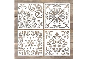 G GSS DESIGNS GSS Designs Pack of 4 Stencils Set (6x6 Inch) Laser Cut Painting Stencil Floor Wall Tile Fabric Wood Stencils -Reusable Template (SL-006)