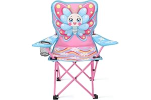 Meng Jiaran Kids Camping Chair,Butterfly Childrens Folding Chair with Cup Holder and Carry Bag, Portable Childrens Garden Chairs for Sports Travel Outdoor