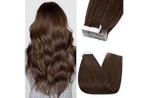 Silk-co 22inch Hair Extensions Tape in 100% Straight Human Hair Extension Real Remy Skin Weft Seamless Straight 10 Pcs #04 Medium Brown