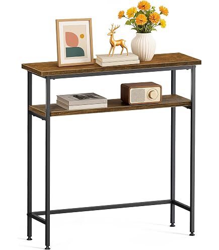 Tavolo Consolle Sottile 90cm URBNLIVING - Legno E Metallo, 2 Ripiani, Per Ingresso O Soggiorno Piccoli