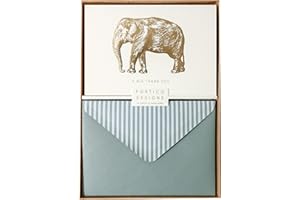 PORTICO DESIGNS LTD Portico Designs Gold Foiled Elephant Boxed Thank You Notecard Set of 10 with matching envelopes, Off White, Card size 14.8x10.5 cm