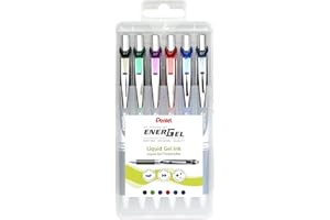 Pentel BL77-6 EnerGel Chowany długopis kulkowy, średnica kulki 0,7 mm = szerokość linii 0,35 mm, plastikowe pudełko do wielokrotnego napełniania, 6 sztuk, różne kolory, 12 kolorów