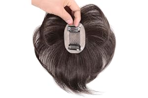 LESAFEV Capelli veri umani fatti a mano in pizzo topper dritto a clip in fronte parrucchino da donna con capelli diradati 5x8cm/18cm, nero natura