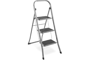 VonHaus 3 Step Ladder – Premium Quality Folding Step Ladder for DIY and Gardening - Anti Slip Feet, Easy to Store Ladder, 150KG Max Capacity - Durable Steel