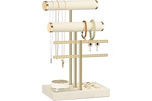 Josmimic 3 Tier Bracelet Holder Display - Detachable T Bar Beige Velvet Bracelet Holder, Jewelry Holder Organizer for Bracele