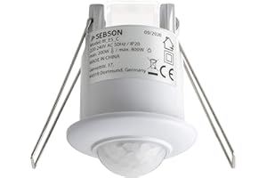 SEBSON 2x PIR Sensor Ceiling Indoor 360°, Flush mounted, Recessed Infrared Motion Detector, LED light suitable, Range max. 6m /360°, max. 800/200W, IP20
