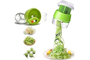 EHIOG Spiraliseur de légumes Portable,4 en 1 Spiraliseur de Légumes,Spiralizer Manuel Multifonction Pour Courgettes, Carottes, Tagliatelles de Légumes, Concombres