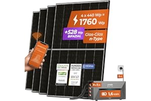 Solarway® All In One Balkonkraftwerk mit Speicher 1800W komplett Steckdose - 1,6 kWh Anker Solix 2 PRO Speicher - Solaranlage Komplettset - 440W Solarmodule & Anker Speicher & Zubehör