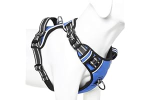 HEELE Pettorina Cane, Imbracatura Sganciata Rapido dal Collo, Pettorina Anti-tiro Riflettente e Regolabile con Maniglia Comoda, Morbida e Imbottita per Cani Piccola Media Grande, Blu S