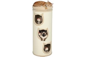 PawHut Kratztonne 96 cm Hoch Ø 38 cm dreistöckige Katzentonne mit Plüschrand, abnehmbarem und waschbarem Plüschbett, Katzenhöhle, Kratzbaum für Katzen unter 6 kg, Cremeweiß
